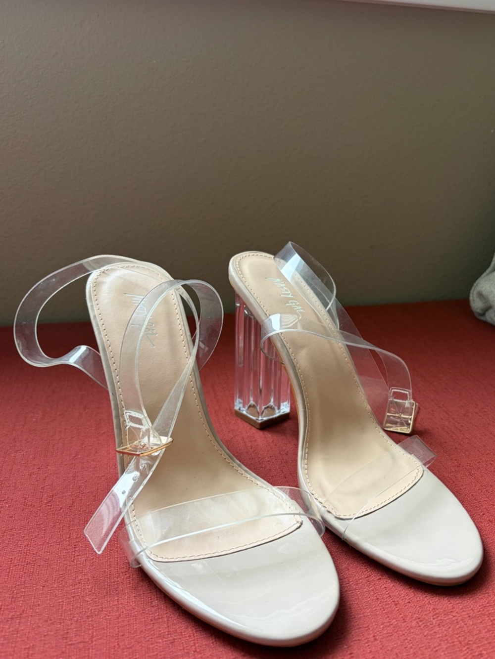 Nasty Gal Clear Strap Nude Block Heel Sandals